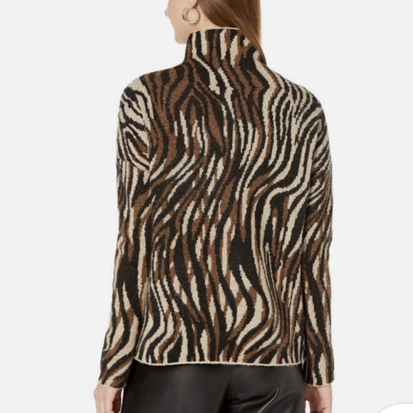 Elliott Lauren Sweater XS Call Of The Wild Mock Neck Jacquard Zebra Wool Blend - Picture 2 of 8